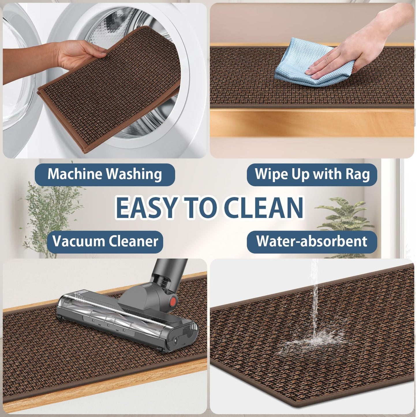Peel and Stick Carpet Stair Treads for Wooden Steps Set of 15, Non Slip Adhesive Jute Stair Mats Indoor, Rubber Backing Safety Step Pads Mats, Grey, 8"x30"