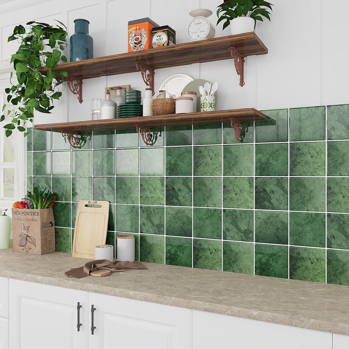 VEELIKE Cream Beige Peel and Stick Backsplash for Kitchen Square Peel and Stick Tile Backsplash 6 Sheets Self Adhesive Back Splash Tiles for Bathroom Waterproof Ceramic Wall Tile Stickers 12''x12''