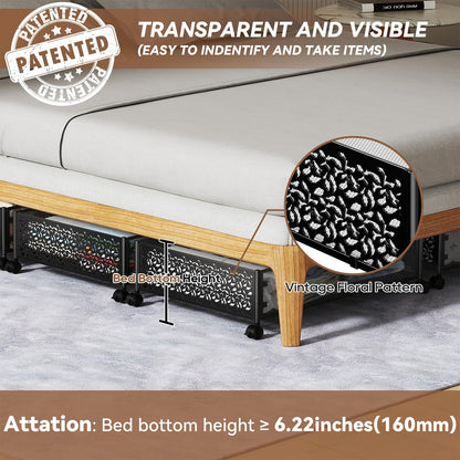 Under Bed Storage, Under the Bed Storage Containers with Wheels, Under Bed Shoe Storage Organizer Drawer for Bedroom Clothes Shoes Blankets -2Pack