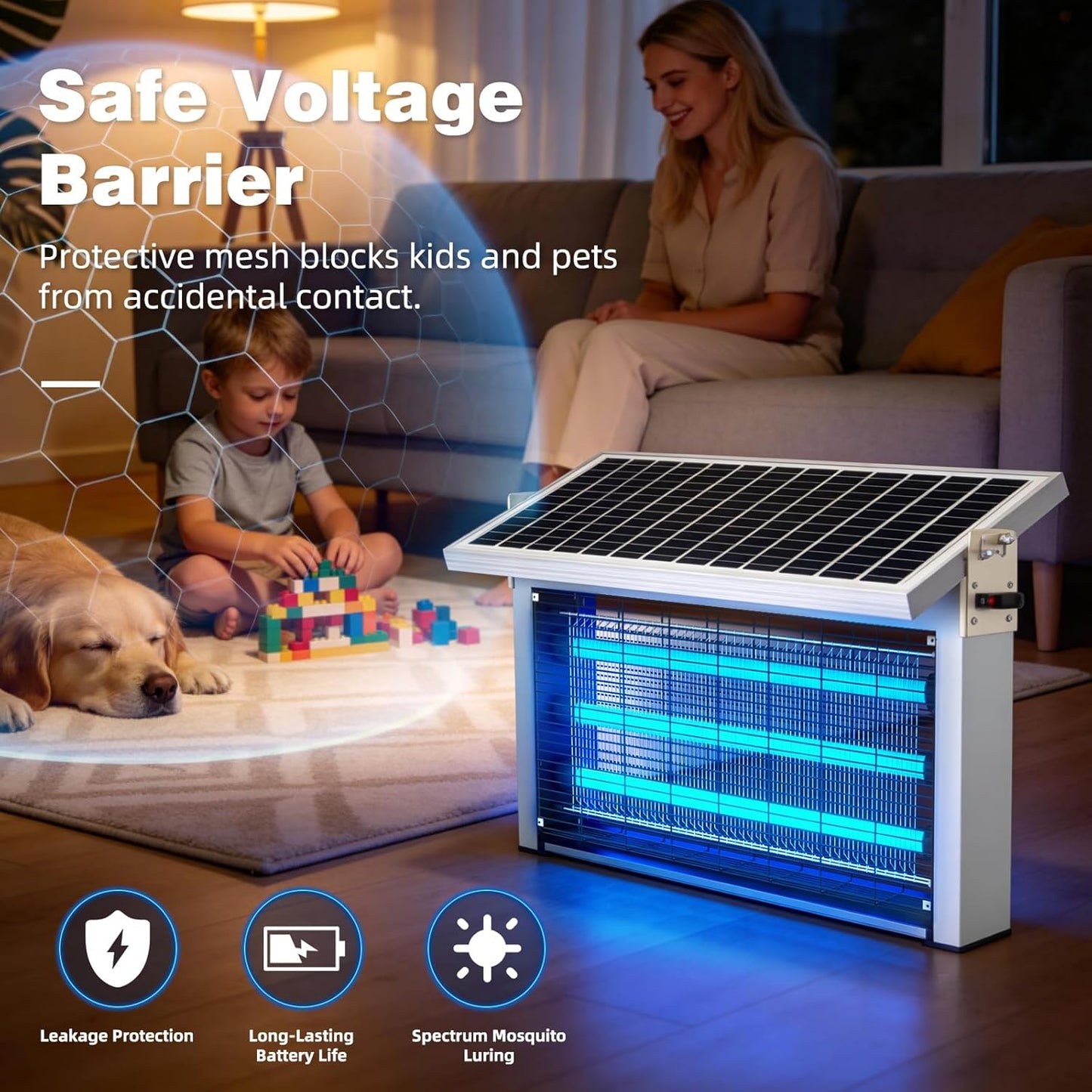 Powerful Large Solar Bug Zapper for 3000 sq.ft with 13FT Extension Cord | Rechargeable Outdoor Mosqutio Killer with 13W Solar Panel, Waterproof Solar Bug Zapper for Patio Garden Backyard RV Camping