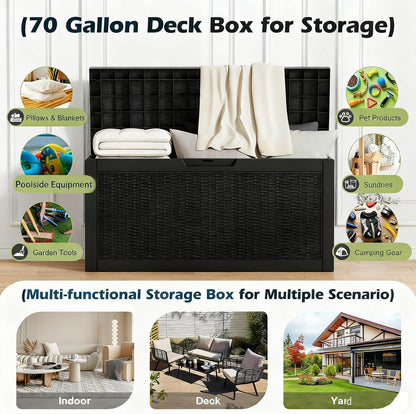 Outdoor Storage Box, Resin Deck Boxes Indoor and outdoor, Waterproof Storage Box Lockable Lid (Black, 85 Gallon)