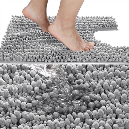 Yimobra Bathroom Rugs Non Slip Washable - Ultra Soft Absorbent Chenille Bath Mat, Quick Dry Shaggy Floor Carpet for Tub Shower, Gray Home Decor Accessories, 24x17 Inch