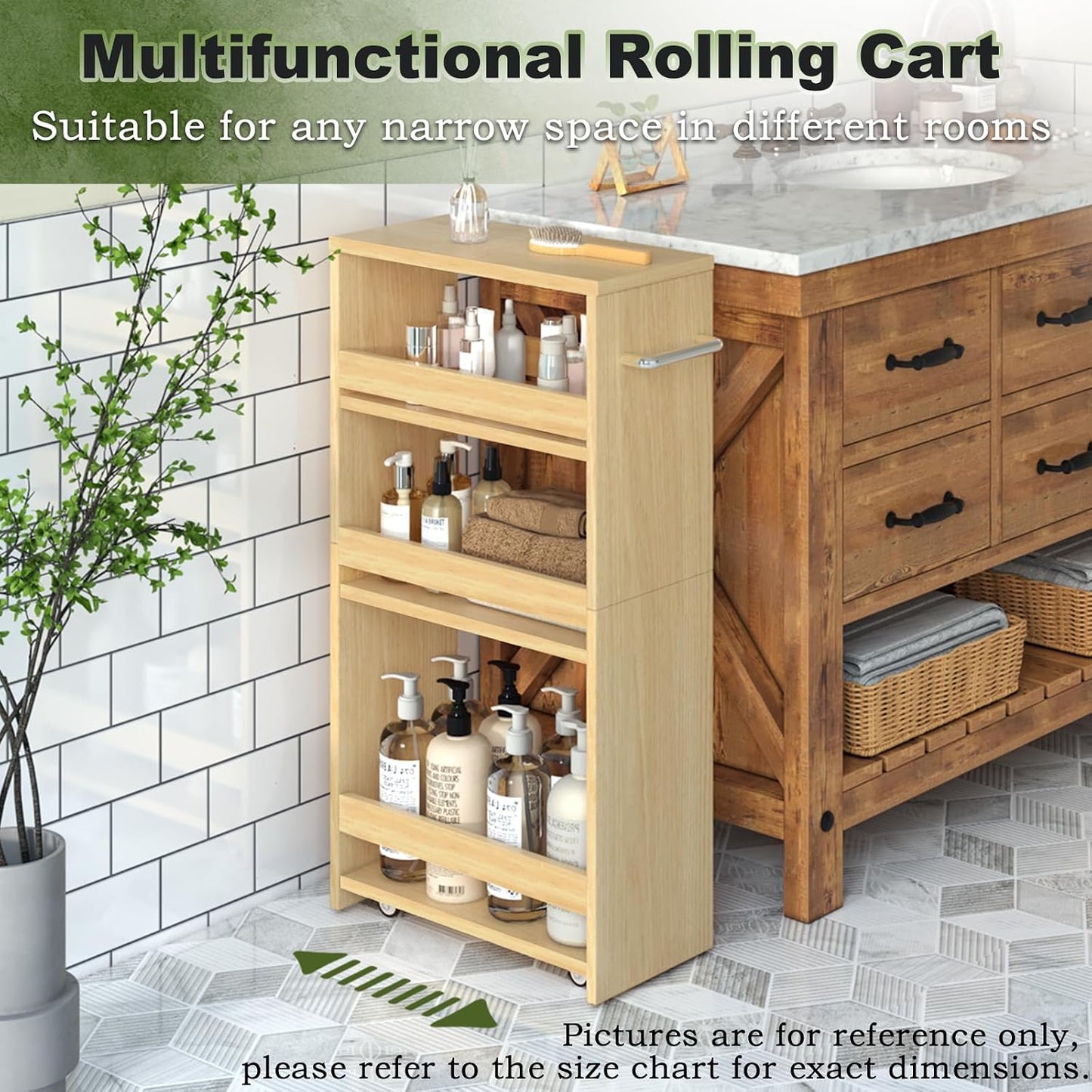 MARTY Slim Rolling Storage Cart 4-Tier Kitchen Cart with Wheels, Laundry Room Storage with Handle Slide Out Utility Cart Shelving Unit Organizer Trolley for Narrow Places Bathroom Small Corner, Black
