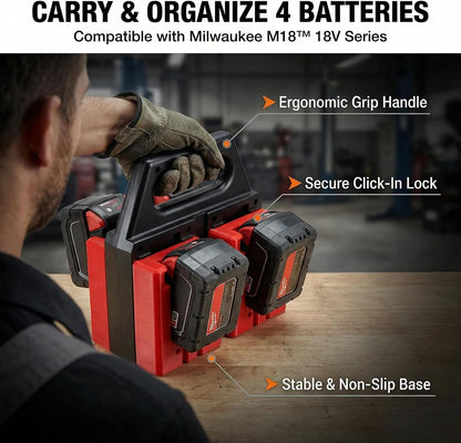 6-Slot Battery Carrying Holder for Makita 18V & 14.4V, Batteries Tool Case Storage Organizer Rack for Makita, Portable and Rugged Battery Caddy with Handle for Jobsite and Mount Bag Use