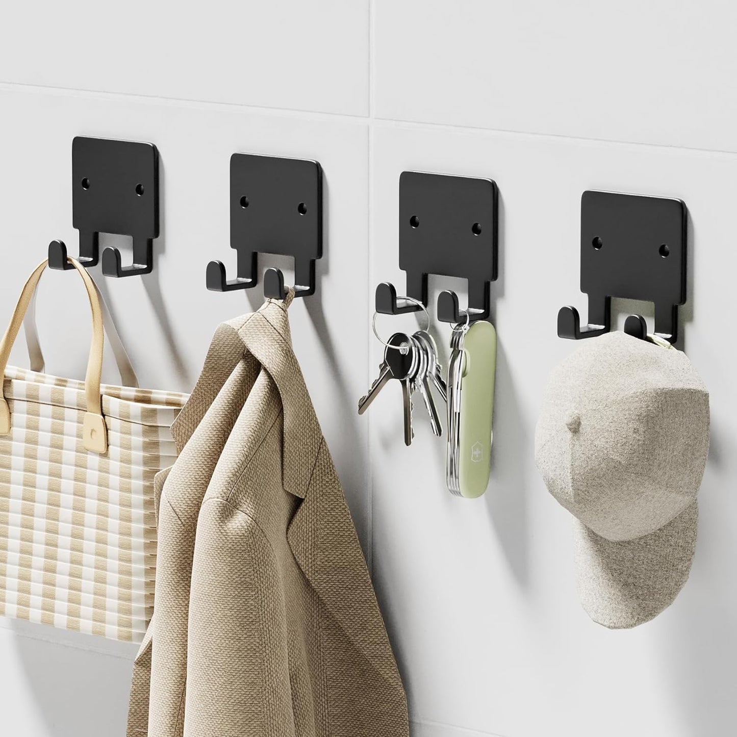GTK Key Holder for Wall, Key Hooks with 6 Hooks, Wall Mounted Key Holder for Hallway, Self Adhesive Key Rack(White)