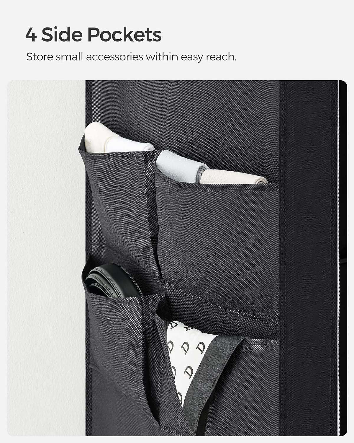 SONGMICS Portable Closet, Wardrobe Closet Organizer with Cover, 3 Hanging Rods and Shelves, 4 Side Pockets, 51.2 x 17.7 x 65.7 Inches, Large Capacity for Bedroom, Living Room, Ink Black URYG092B02