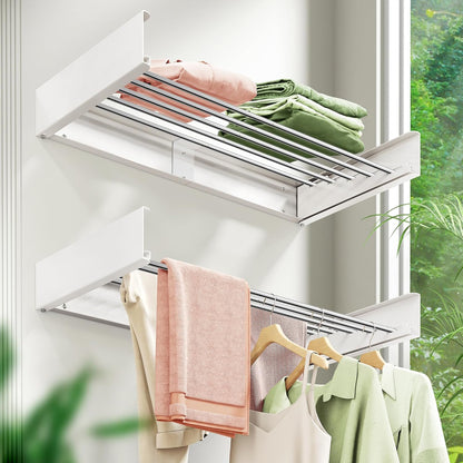 ZdwCyl Wall Mounted Drying Rack,32 inches,Foldbale, Clothes Drying Rack,Laundry Drying Rack Wall Mount,Drying Rack Clothing Space Saver,Retractable,Collapsible,Folding Laundry Rack,White