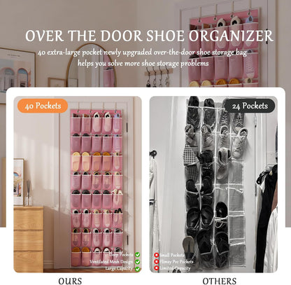 homyfort Over the Door Shoe Organizer, Hanging Shoe Rack Storage Holder with 24 Large Pockets for Closet Door, Men Women Kids Shoes, Cruise (Black)