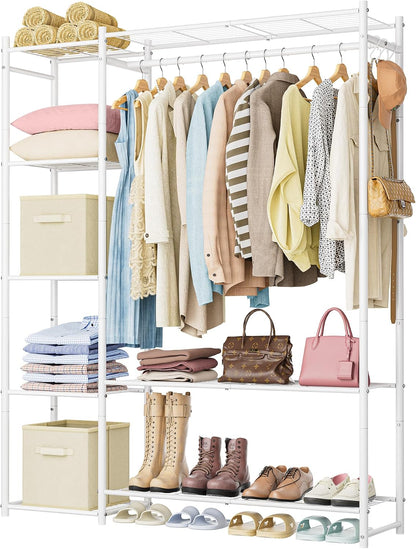 Wardrobe Closet,Portable Clothes Rack with 4 Tiers Shelves,Freestanding Closet Organizers and Storage System with Hanging Rods,Steel Clothing Rack Suitable for Cloakrooms,Bedrooms,Entrances,etc.Black