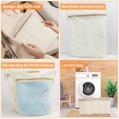 3-piece set extra-large 20×23.6 inch durable organic cotton mesh laundry bags, with sturdy zippers and breathable mesh, perfect for delicate items like underwear, clothes, pants, and socks.