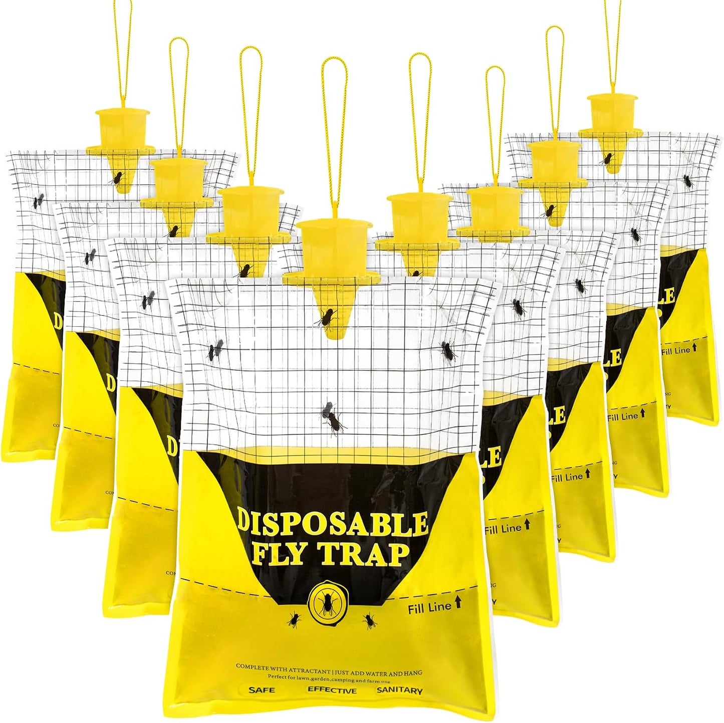 Outdoor Fly Traps for Patio, 4 Pack Pre-Baited Big Fly Bags Outdoor Disposable, Hanging Fly Catcher Hunter Stable Horse Ranch Control Repellent Killer for Barn, Farm