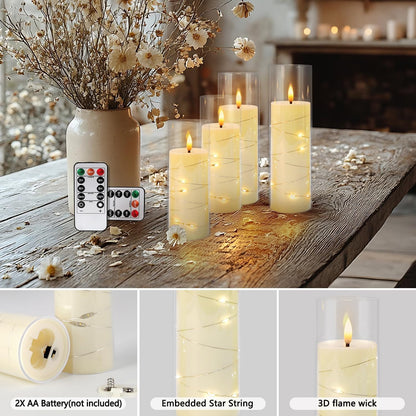 YOROXRG Set of 24 Waterproof Outdoor Flameless Candles, LED Candles with 4 Remote and Timer,(H 4" 5" 6" x D 2.2"),for Christmas,Halloween,Wedding,Festival