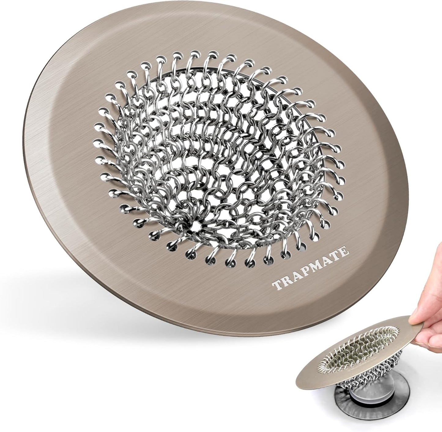 TRAPMATE Shower Drain Hair Catcher, 4.4" Easy Clean Bathtub Drain Hair Catcher, Anti-Slip Bath Tub Drain Protector, Upgraded 304 Stainless Steel Shower Sink Drain Cover for Bathroom (Patented Product)