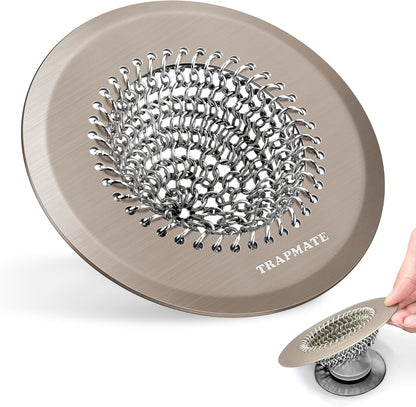 TRAPMATE Shower Drain Hair Catcher, 4.4" Easy Clean Bathtub Drain Hair Catcher, Anti-Slip Bath Tub Drain Protector, Upgraded 304 Stainless Steel Shower Sink Drain Cover for Bathroom (Patented Product)