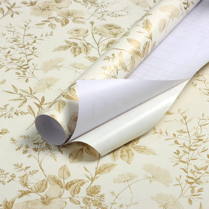Erfoni 16.9" x118" Boho Floral Peel and Stick Wallpaper Beige Flower and Leaf Contact Paper Self Adhsive Removable Wallpaper Boho Botanical Wall Paper for Bedroom Cabinets Decor Vinyl Roll Waterproof