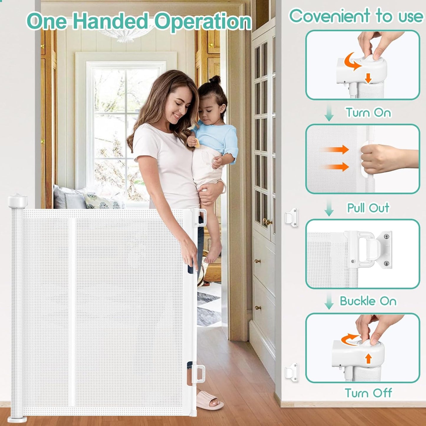 71 inch Retractable Baby Gates, EZIGO Extra Wide Baby Gate for Large Opening Extra Long Mesh Gate for Kids or Pet Dog Gate Child Safety Gate for Stairs Hallways Doorway Indoor Outdoor, Gray