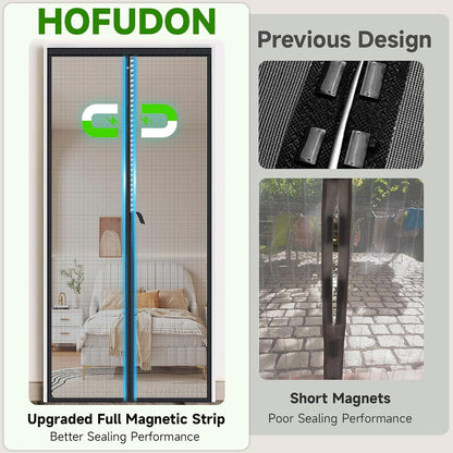 HOFUDON Upgraded Magnetic Screen Door Mesh, Full Strip Magnets, Heavy Duty Fiberglass Mesh, Door Screen Magnetic Closure for Single Door Size 32 x 80 Inch, Screen Door Size 35 x 82 Inch Black