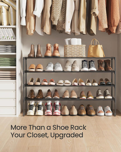 SONGMICS Shoe Rack, 6-Tier Shoe Organizer, Metal Storage Shelf, Upright or Upside Down, for 24-30 Pairs, Stackable, for Entryway, 11.8 x 36.2 x 42.7 Inches, Black ULSA306BH01