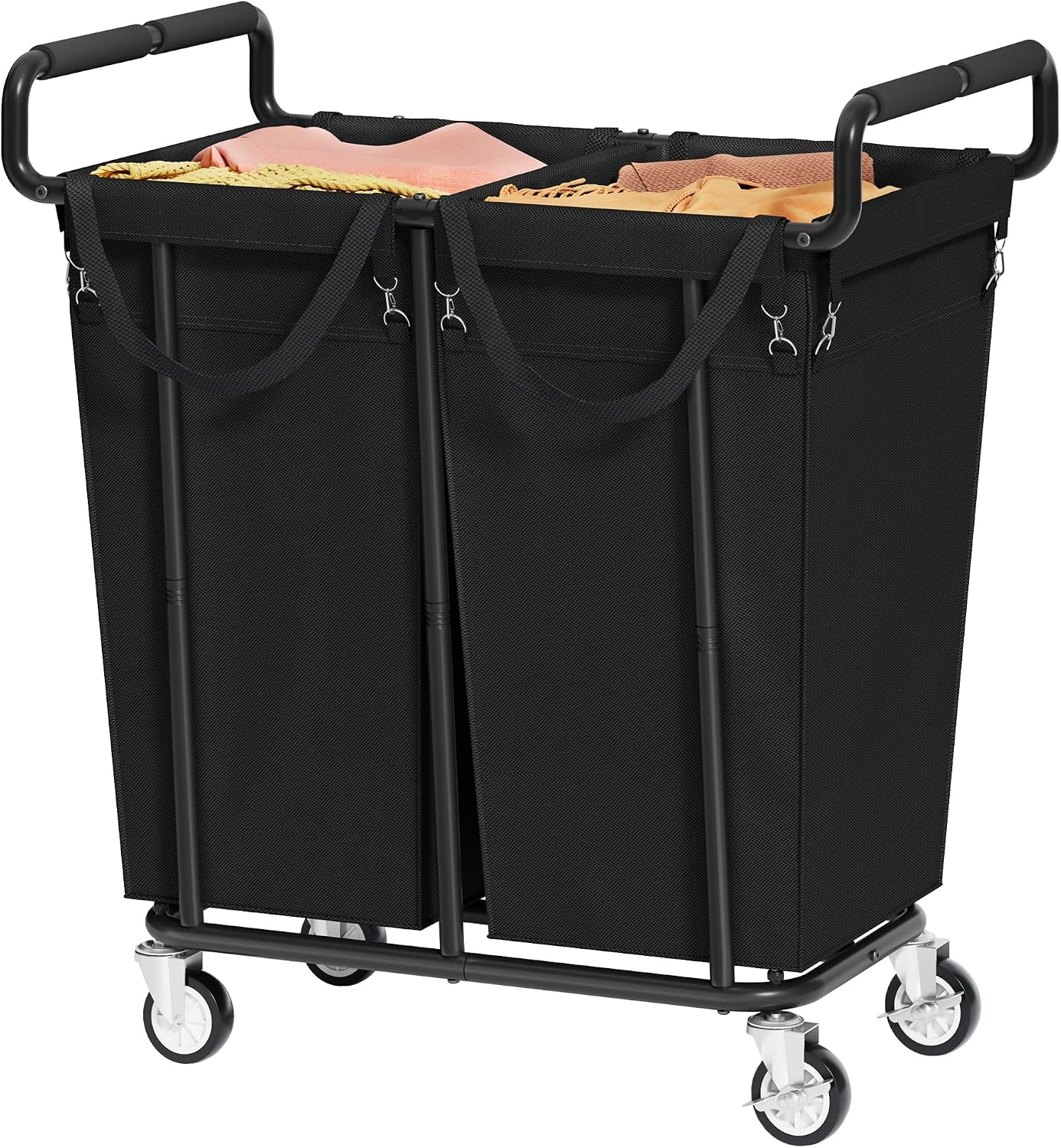 Gewudraw Large laundry hamper with Wheels, 3 Bag Big Rolling Laundry Hamper Sorter Cart, Extra Large Laundry Clothes Hamper, Heavy Duty Laundry Basket Organizer for Laundry Room,Bathroom,Black