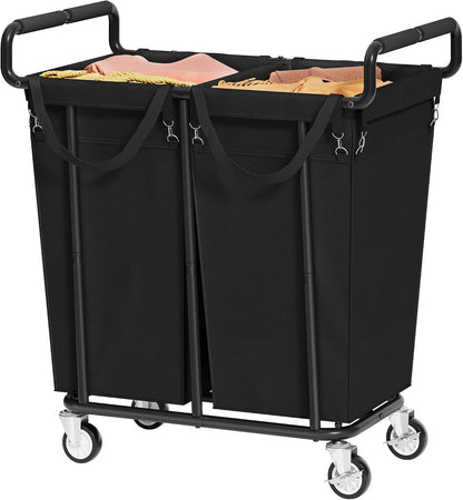 Gewudraw Large laundry hamper with Wheels, 3 Bag Big Rolling Laundry Hamper Sorter Cart, Extra Large Laundry Clothes Hamper, Heavy Duty Laundry Basket Organizer for Laundry Room,Bathroom,Black