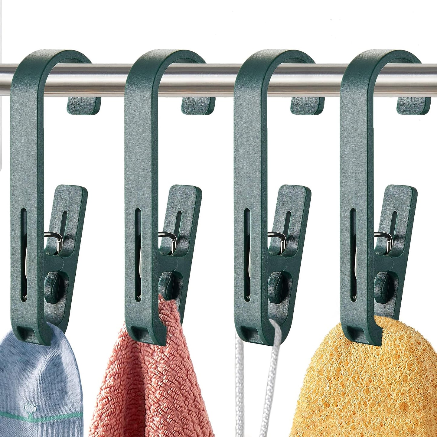 Laundry Hooks with Clips Hanger Closet Organizer Clamps Socks Boot Bras Towels for Bathroom Wardrobe Kitchen Office 4Pcs (White)