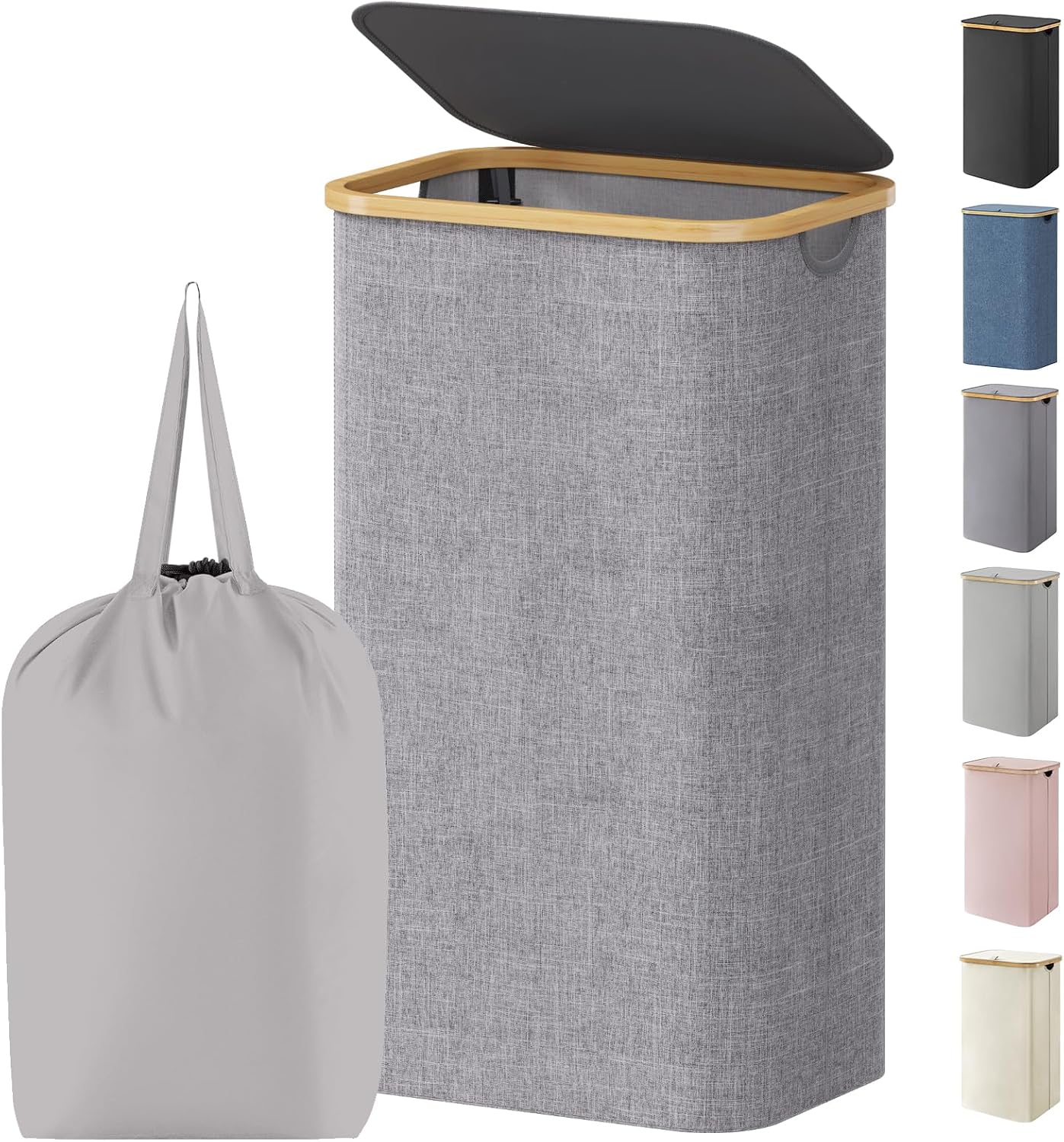 Lifewit 120L Laundry Basket with Lid, Clothes Hampers for Laundry with Bamboo Handles and 2 Removable Bag, Large Foldable Laundry Hamper for Bedroom, Bathroom, Dorm, Laundry Room, Beige