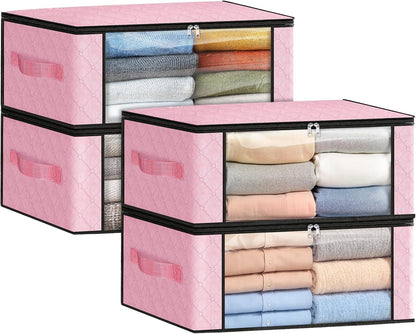 Fab totes 6 Pack Storage Bags for Clothes and Blanket, Foldable Closet Organizers and Storage with Zippers, Clear Window and Handles, Fabric Storage Bins for Sweater, Comforter, Bedding,Linen Sheets