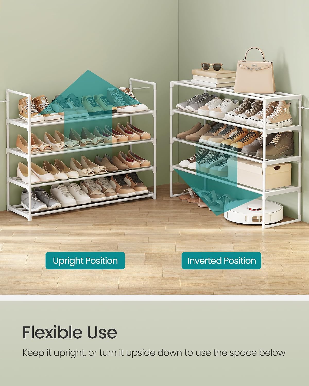 SONGMICS Shoe Rack, 6-Tier Shoe Organizer, Metal Storage Shelf, Upright or Upside Down, for 24-30 Pairs, Stackable, for Entryway, 11.8 x 36.2 x 42.7 Inches, Black ULSA306BH01