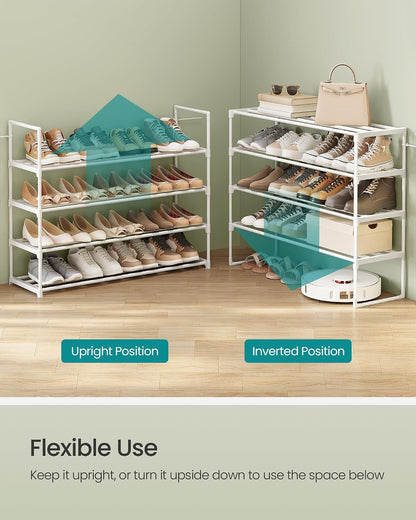 SONGMICS Shoe Rack, 6-Tier Shoe Organizer, Metal Storage Shelf, Upright or Upside Down, for 24-30 Pairs, Stackable, for Entryway, 11.8 x 36.2 x 42.7 Inches, Black ULSA306BH01
