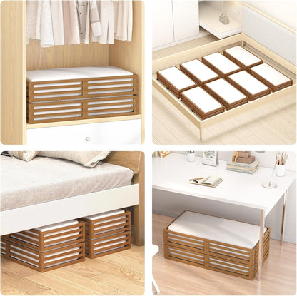 Wisuce 2 Packs Bamboo Under Bed Storage Organizer with Wheels White Small | 360° Lockable Wheels,120lbs Load Capacity, Multi-scene ,Dustproof Clear Storage Bag, Large Capacity,Easy Quick Assembly