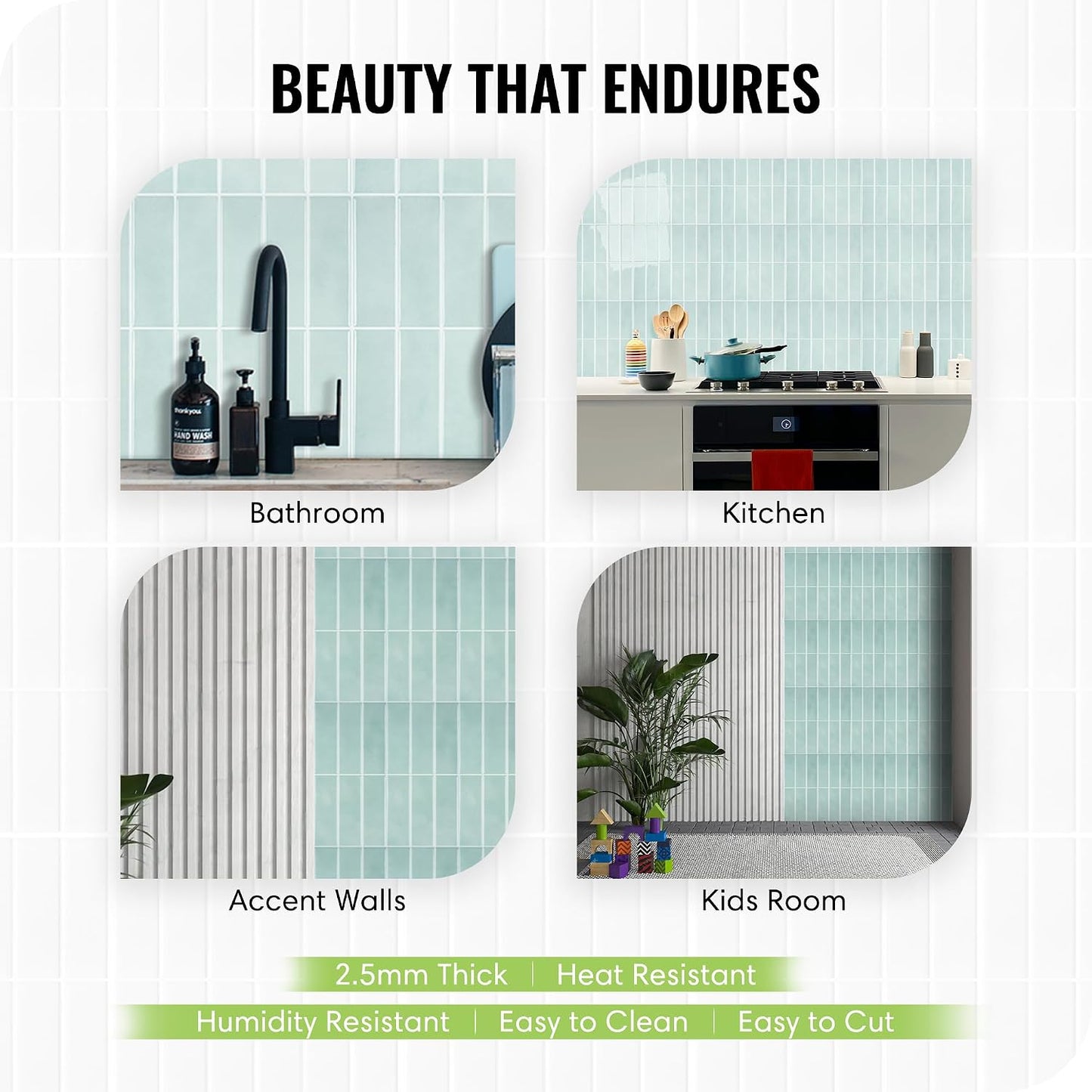Peel and Stick Subway Backsplash Tiles, 5 Pack, 12 x 12 in, Almond | extra thick 3D wall panels, heat and water resistant wall panels, easy DIY kitchen, bathroom, laundry, fireplace wall décor
