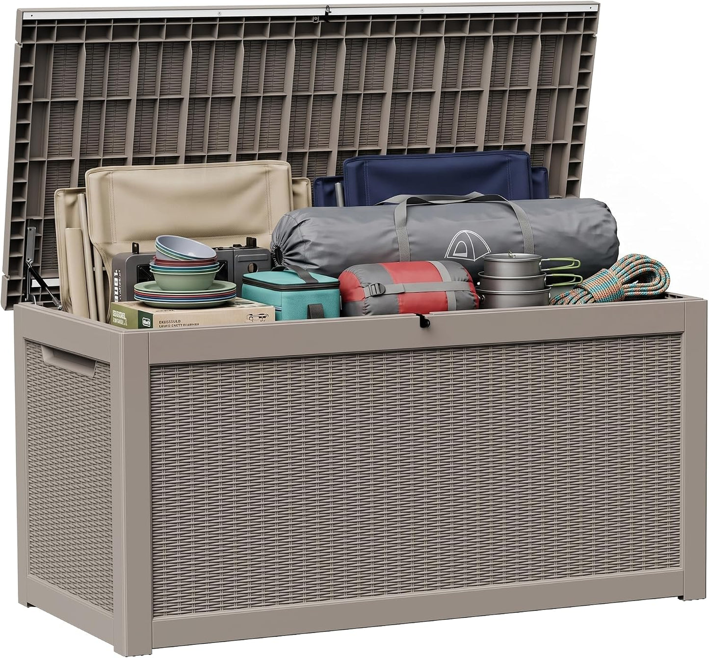 150 Gallon Waterproof Outdoor Storage Box,Resin Deck Box,Lockable Outside Storage Box Container for Patio Furniure,Garden,Tools (150 Gallon,Black)