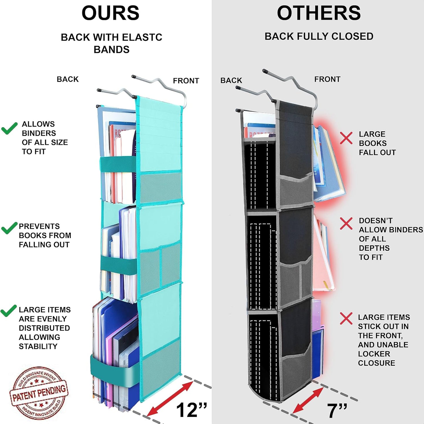ABRA® 3 Shelf Hanging Locker Organizer for School, Gym, Work, Storage | Deep Shelves 6”x 9”| Eco-Friendly Fabric Healthy for Children | Adjustable School Locker Shelf 3 to 2 Shelves (Pink)