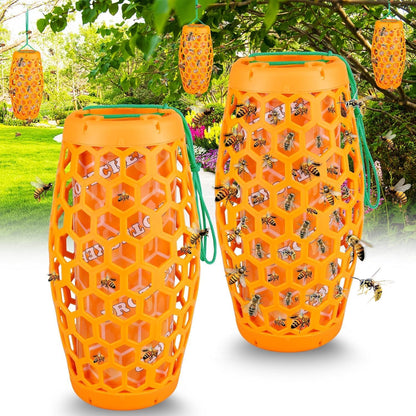Wasp Trap Bee Catcher - Outdoor Hanging Carpenter Bee Traps with 4 Sticky Boards, Non-Toxic Reusable Hornet & Yellow Jacket Trap, 2 Pack (Orange)