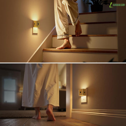 L LOHAS LED Motion Sensor Night Light, [2-Pack] Plug in Night Light with Motion Sensor and Dusk to Dawn Sensor, Brightness Adjustable, 3000K Soft White Nightlight for Bathroom Hallway Kitchen