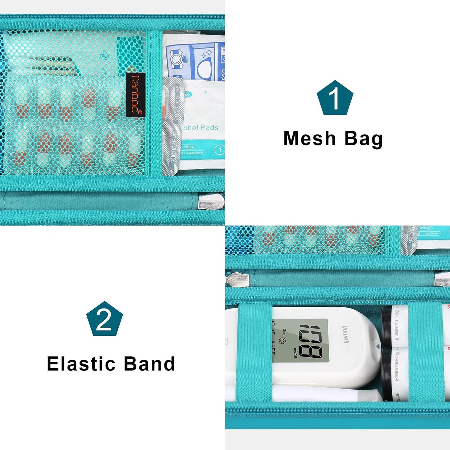 Canboc Diabetic Supplies Case, Carrying Organizer for Glucose Meter, Lancing Device, Blood Sugar Test Strips, Lancets, Insulin Pens, Alcohol Wipe and Other Diabetes Care Accessories, Rose Gold