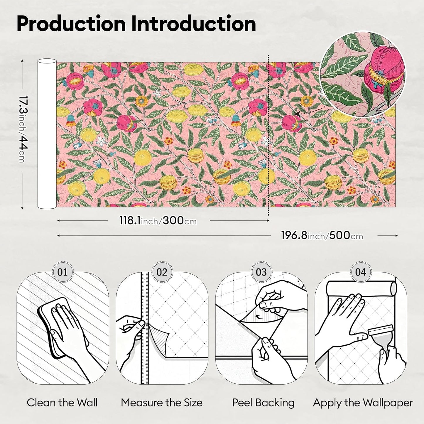 17"x118" Peel and Stick Wallpaper for Renter Friendly, Removable Wallpaper Peel and Stick, Self-Adhesive Textured Contact Paper for Walls, Cabinets, Countertops(Morning Song of Flowers)
