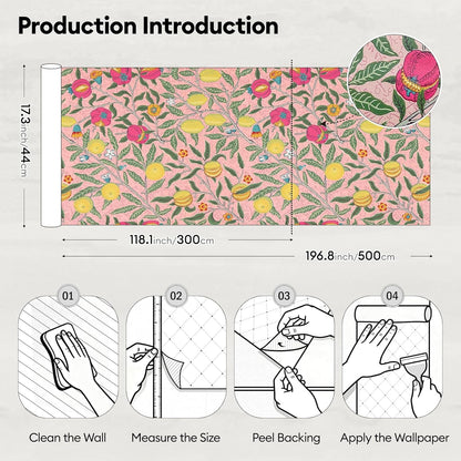 17"x118" Peel and Stick Wallpaper for Renter Friendly, Removable Wallpaper Peel and Stick, Self-Adhesive Textured Contact Paper for Walls, Cabinets, Countertops(Morning Song of Flowers)