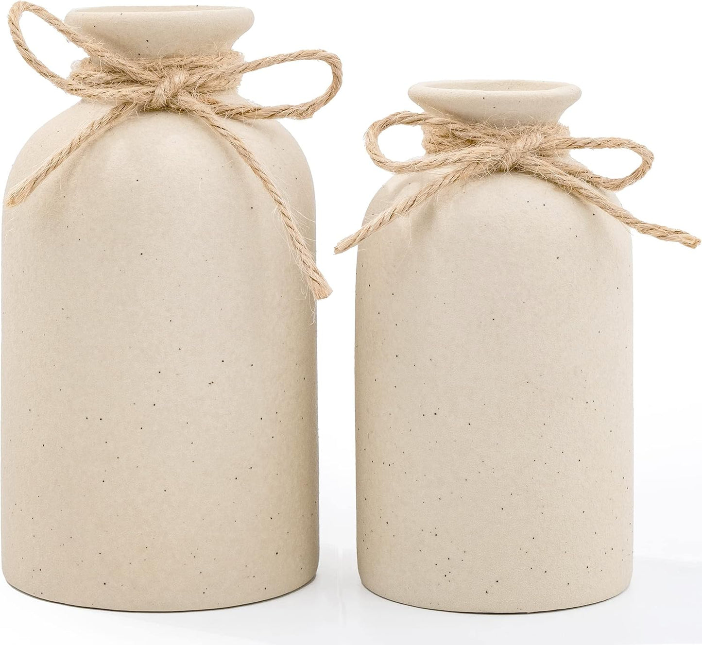 Hirdbrote Small Ceramic Vases for Decor, 2-Piece Set - Flower Vases, Modern Farmhouse & Rustic Home Decor, Wedding & Kitchen Centerpiece (5.5' & 4.7' Tall) (White)