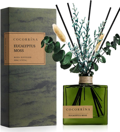 COCORRÍNA Reed Diffuser, 6.76 oz Moroccan Amber Scent Reed Diffuser with 6 Sticks & Dried Flowers, Long Lasting Elegant Fragrance Home Décor for Bathroom Bedroom Office