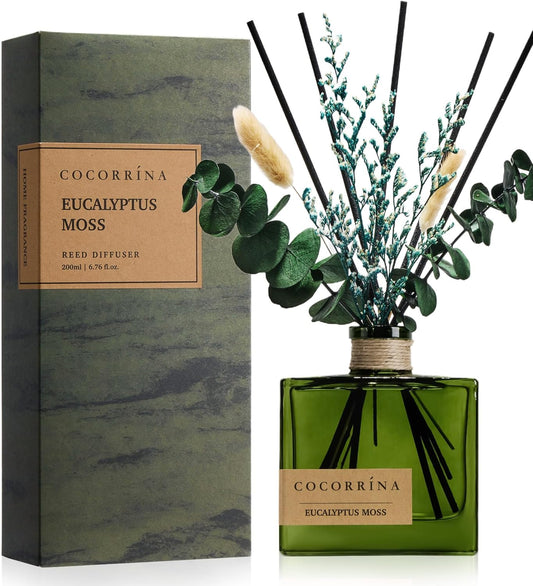 COCORRÍNA Reed Diffuser, 6.76 oz Moroccan Amber Scent Reed Diffuser with 6 Sticks & Dried Flowers, Long Lasting Elegant Fragrance Home Décor for Bathroom Bedroom Office