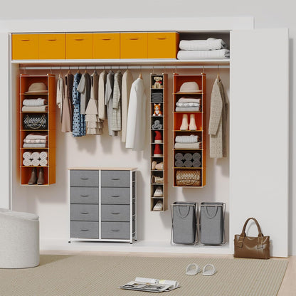 MAX Houser 6 Tier Shelf Hanging Closet Organizer, Closet Hanging Shelf with 2 Sturdy Hooks for Storage, Foldable (Grey)