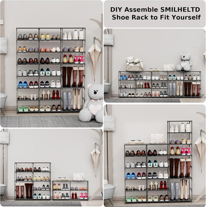 SMILHELTD Large Shoe Rack 4 Row 8 Tier for Entryway Holds 64 Pairs, Metal & Plastic Sneaker Shelves, DIY Assembly, Space Saving Storage Organizer for Garage Closet, 66.1" W x 49.2" H