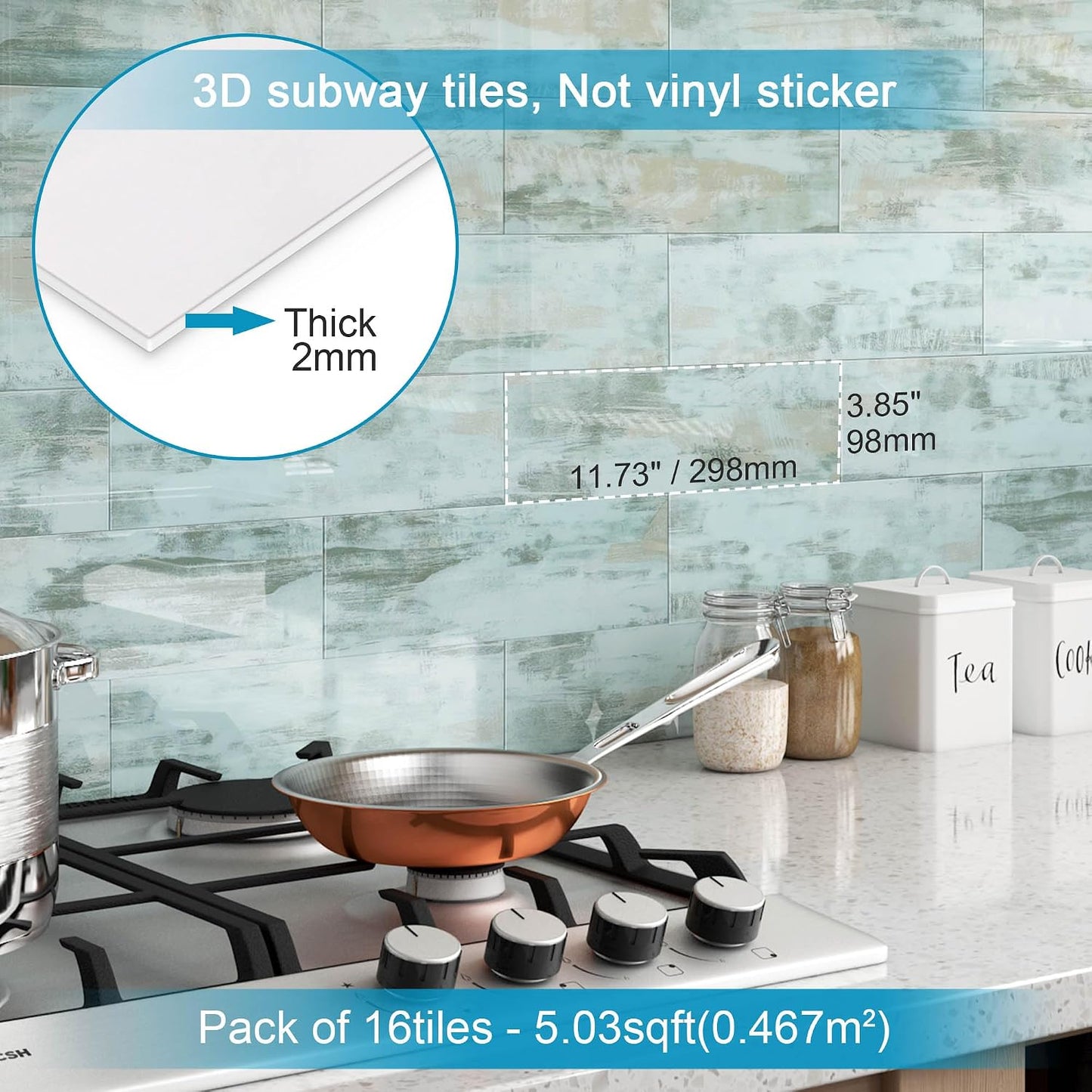BeNice Peel and Stick Backsplash for Kitchen Tile,Peel and Stick Tiles for Walls Tile Stickers Waterproof Marble Tile Backsplash 3.85"x11.73"(16Tiles) White Gray