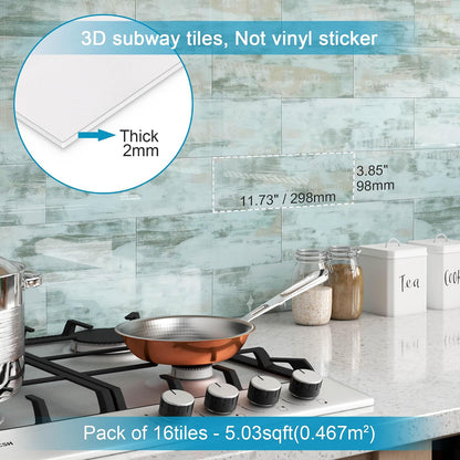BeNice Peel and Stick Backsplash for Kitchen Tile,Peel and Stick Tiles for Walls Tile Stickers Waterproof Marble Tile Backsplash 3.85"x11.73"(16Tiles) White Gray