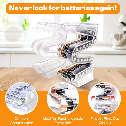 Battery Ladder Case - Battery Organizer & Dispenser (AAA & AA) | Stack It or Wall-Mount It To Dispense Batteries in First-In-First-Out Order, Tidy Storage for Home, Garage & Workshop