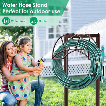 TomCare Garden Hose Holder 4 Spikes Garden Hose Reel Hose Stand Upgraded Water Hose Storage with Tool Hooks Garden Hose Hanger Organizer Holds 160ft Hoses for Outside Yard Lawn, Black