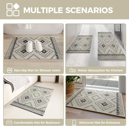 Door Mat 17"x30",Door Mat Indoor Entrance Dirt Resistant and Absorbent Non-Slip Rubber Backing Front Door Mats Washable Low-Profile Indoor Mats for Entryway, Inside Entrance Easy Clean Gray