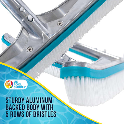 U.S. Pool Supply 13" Pool Brush with Rubber Bristles and Squeegee Edge - Safe for Vinyl Liners, Ideal for Above-Ground Pools, Aluminum Pole Handle - Scrub Leaves Debris from Walls, Floors, Corners