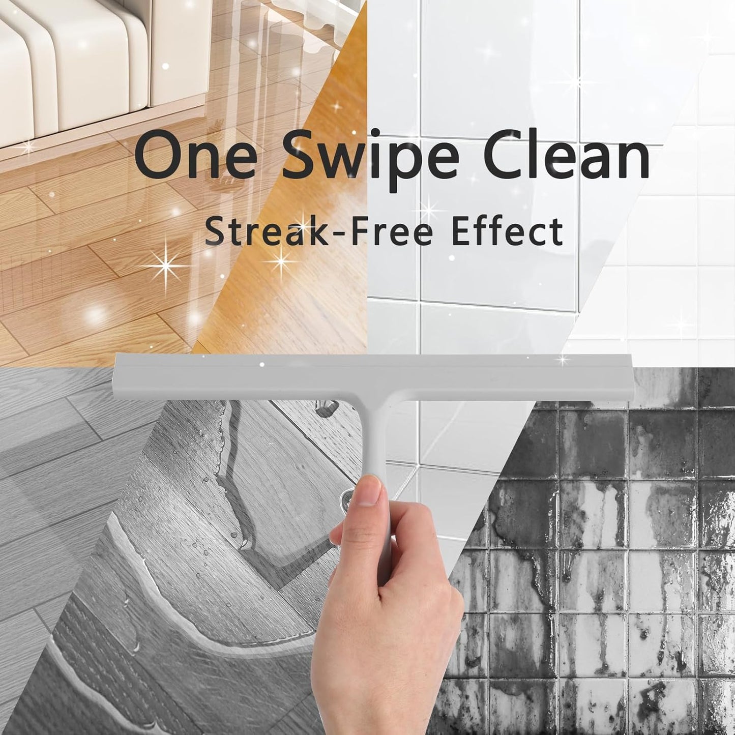 Shower Squeegee for Glass Doors,2-in-1 Silicone Shower Squeegee with Hook,Hang Anywhere | Streak-Free Bathroom Squeegee | Household Window Mirror Squeegee for Bathroom,Glass,Tile Wall,Car | Black